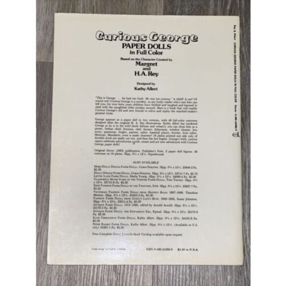 VINTAGE 1982 CURIOUS GEORGE PAPER DOLL BOOK - BRAND NEW OLD STOCK - Picture 2 of 4